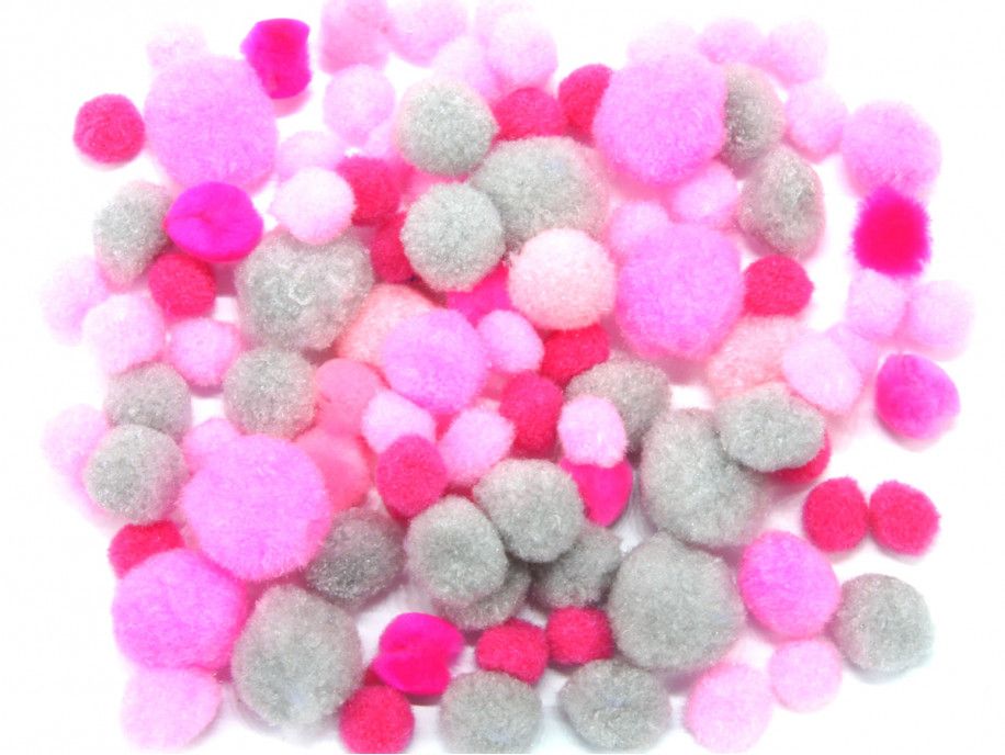pomponiki mix szaro-różowy 100 sztuk