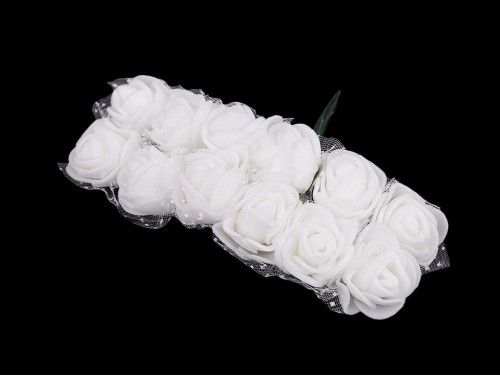 sztuczne róże z tiulem białe 12 szt.