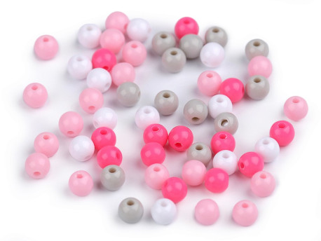 koraliki plastikowe kulki 6mm błyszczące mix różowy ok.100 szt.