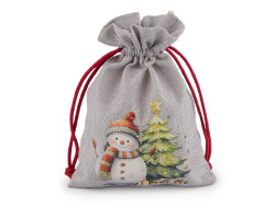 woreczek świąteczny imitacja juty z bałwankiem