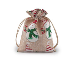 woreczek świąteczny imitacja lnu z bałwankami
