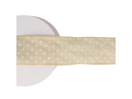 wstążka rypsowa w kropki beżowa z brokatem