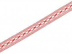 koronka bawełniana 18 mm biało-czerwona